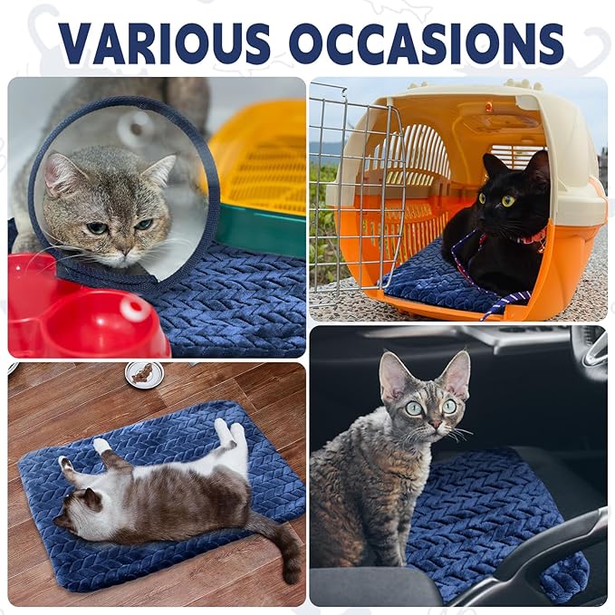 Drydiet 4 Pack Self Heating Cat Pad 16 x 20 Inch Self Warming Cat Bed Non Slip Warm Dog Pad Mat Washable Pet Kennel Crate Bed Mat for Indoor Outdoor Pets(Navy Blue,16 x 20 Inch)