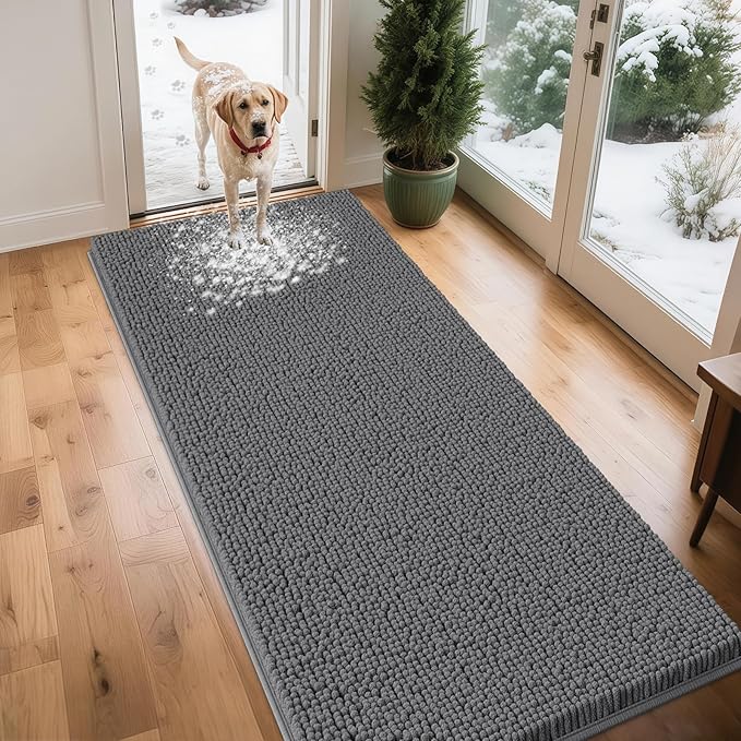 IM HOME Extra Large Dog Door Mats for Muddy Paws, 71" x 25" Chenille Absorbent Mud Mat for Dogs, Non Slip Heavy Dog Rugs for Muddy Paws, Soft Indoor Door Mat for Entryway, Mud Paw, Inside Floor, Grey