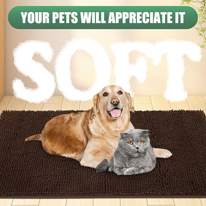 IM HOME Chenille Absorbent Outdoor Doormat 71" x 25", Washable Muddy Door Mats for Dog Non Slip Indoor Doormat Dog Mat for Muddy Paw Front Inside Doormats for Entryway Brown