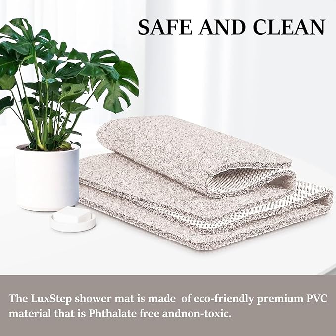 LuxStep Shower Mat Bathtub Mat,47x16 inch, Non-Slip Bath Mat with Drain, Quick Drying PVC Loofah Bathmat for Tub,Shower,Bathroom (Phthalate Free,White)