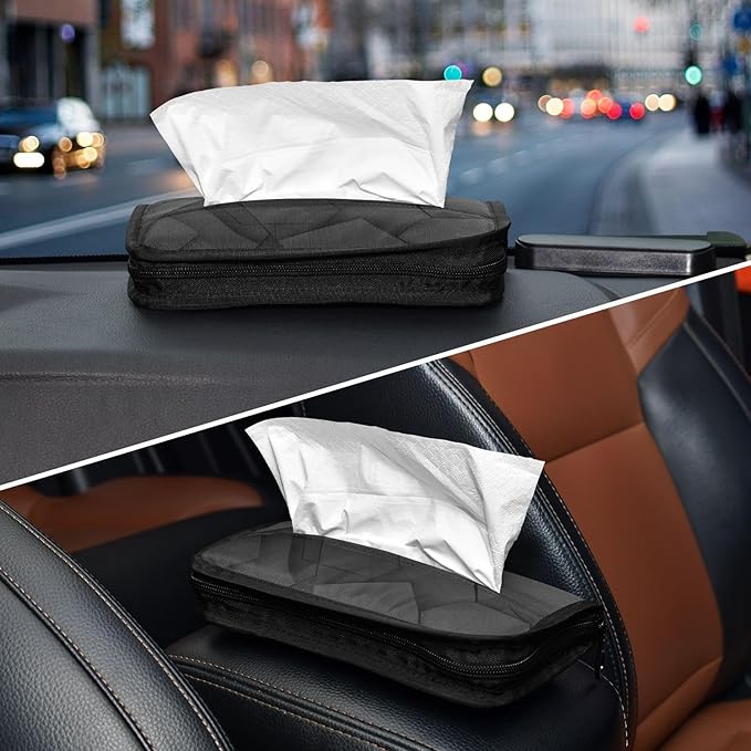 Car Tissue Holder Car Napkin Holder Car Tissue Box Dispenser Storage Case Sun Visor Mask Holder with Adjustable Straps Reusable Refillable Black Geometric Polygon