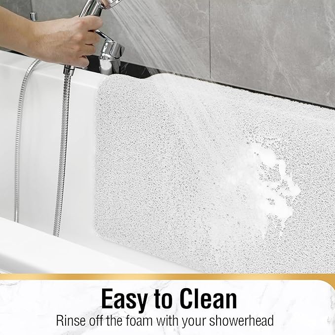 HITSLAM Square Shower Mat, 32 x 32 Inch Non Slip Bath Mat for Tub, Soft PVC Loofah Bathtub Mats with Drain Holes, Quick Drying Bathroom Stall Floor Mat, Bathroom Accessories Without Suction Cup, White