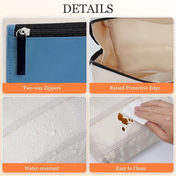 TOPEAST Makeup Bag, 2Pcs Travel Cosmetic Bag for Women, Portable Toiletry Pouch Set, Open-Wide Waterproof Make Up Purse Organizer, Beige Blue