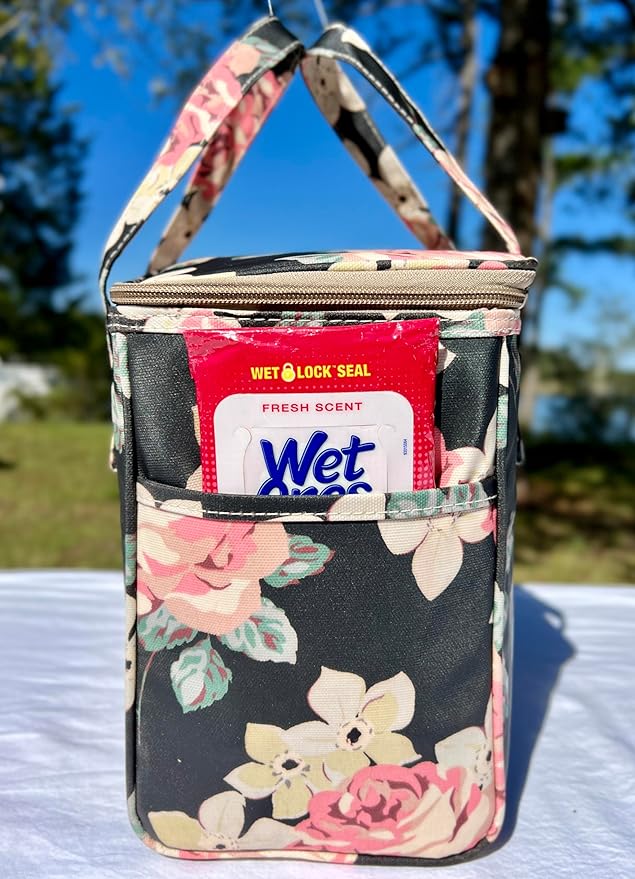 Kwang Min Floral Insulated Lunch Bag for Women,Reusable Lunch Box,Large Cooler for Office,Picnic Outdoors,Premium Waterproof Fabric,Ideal Floral Lunch Bag (Begonia Navy)