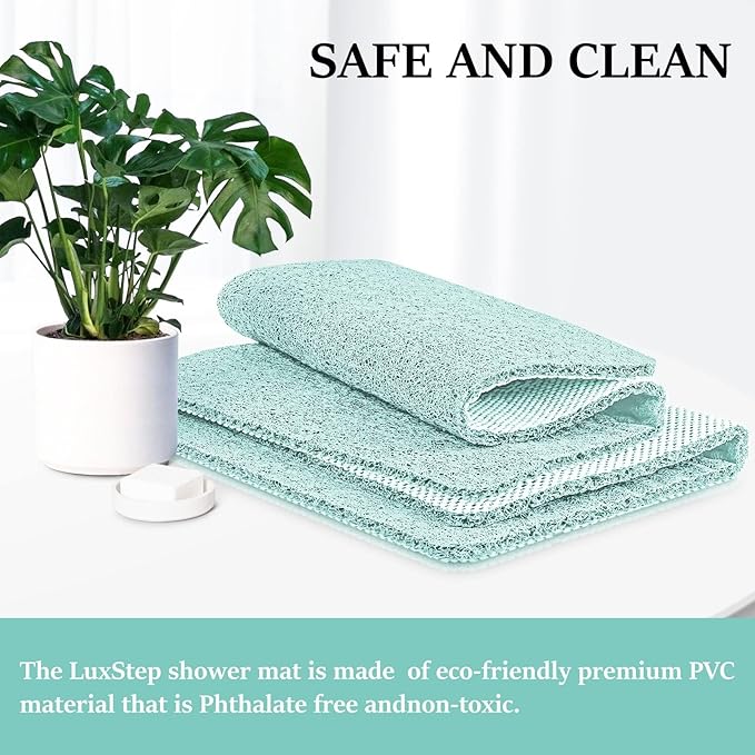 LuxStep Shower Mat Bathtub Mat,24x24 inch, Non-Slip Bath Mat with Drain, Quick Drying PVC Loofah Bathmat for Tub,Shower,Bathroom (Phthalate Free,Green)