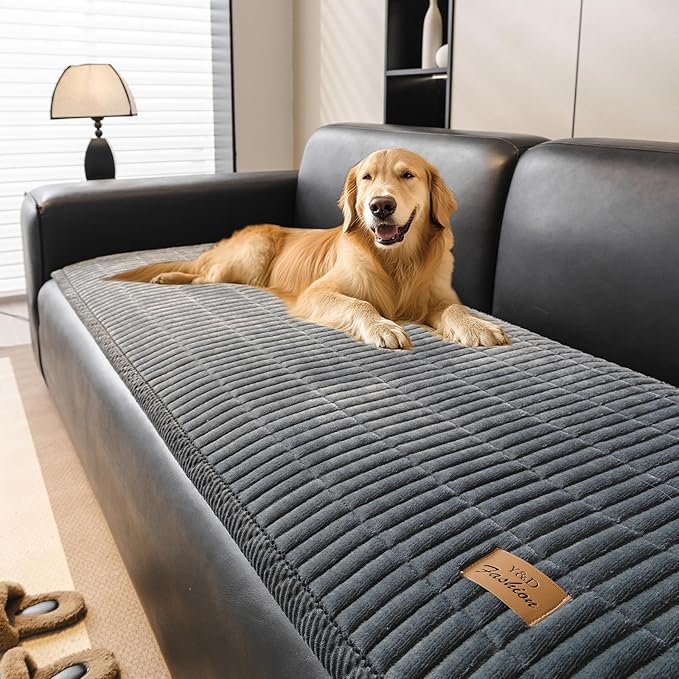 PJLZJFBY Couch Covers for Dogs, Velvet Dog Couch Cover, Pet Couchs Covers for 3-Seater, Couchs Protector for Dogs, Sofa Cover for Pets Washable(1PC, Dark Grey, 27.5"×82.6", 3-Seater)