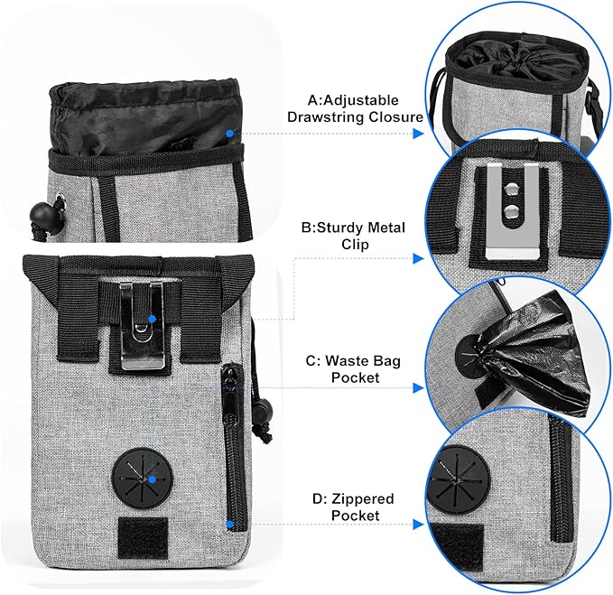 Dog Travel Bag, Airline Approved Pet Travel Bag with 2 Dog Treat Training Pouches for Weekend Pet Travel Supplies & Accessories, Light Grey