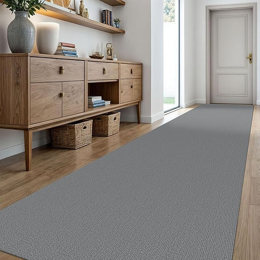 KOZYFLY Washable Runner Rug 3x18 ft Hallway Kitchen Runner Rugs with Rubber Backing Bobo Non Slip Entryway Runner Indoor, Long Carpet Runners for Hall Kitchen Entryway, Grey