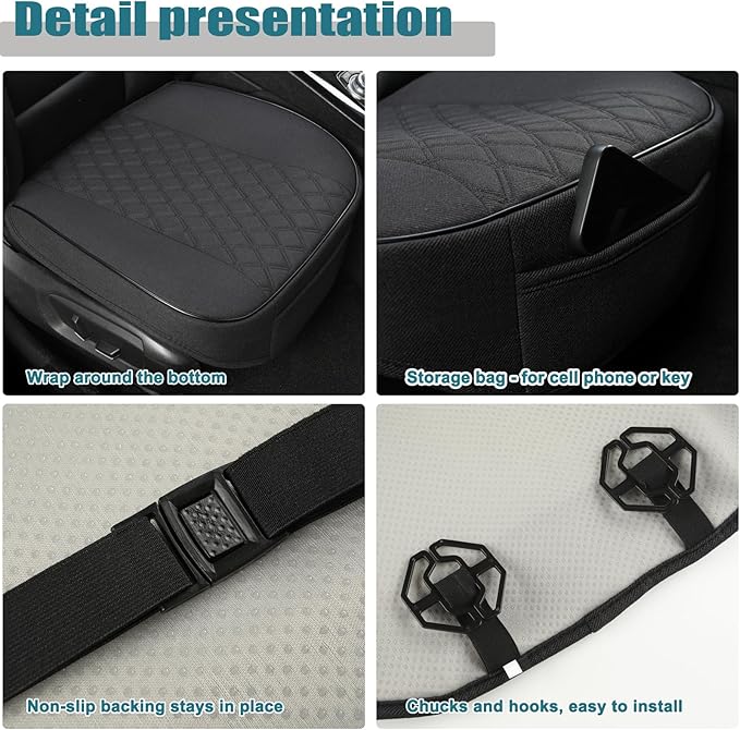 West Llama Linen Front Car Seat Cover Protector Anti-Slip Bottom Seat Cover Fits 95% of Vehicles,Wrapping Around The Bottom,Diamond Pattern(Black-1Pcs)