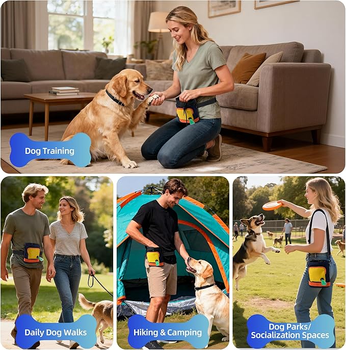 Dog Treat Pouch, Treat Pouch for Pet Training, Dog Treat Bag,Training Treat Pouch, Dog Training Pouch with Shoulder Strap& Waist Belt, Puppy Training Treat Holder Bag for Daily Walking, Park Training