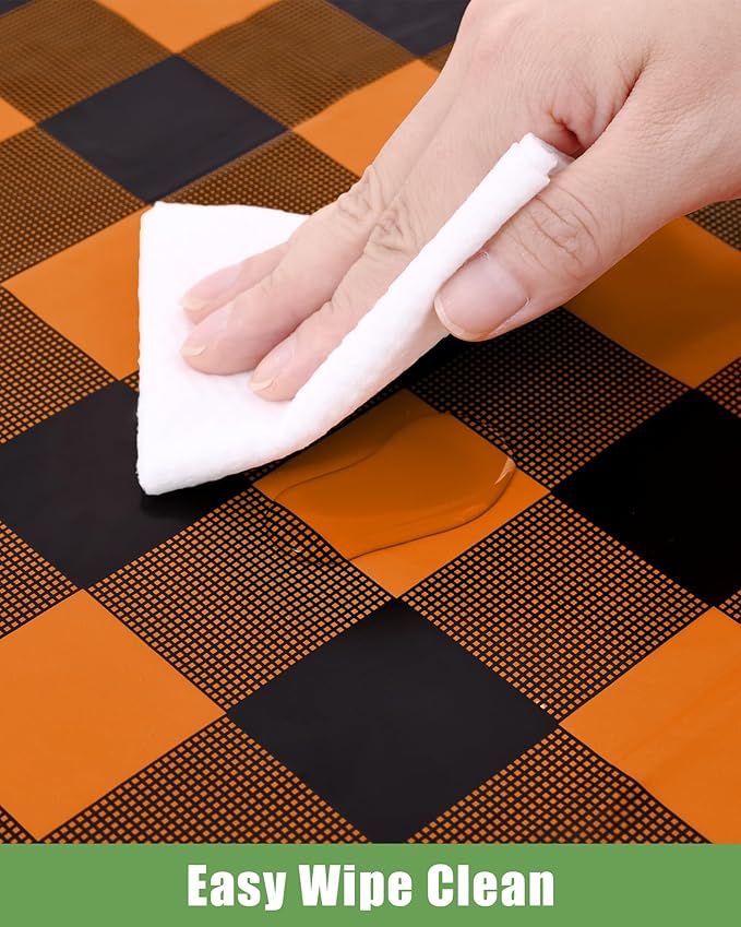 Smiry 8 Packs Gingham Disposable Table Cloth, 54 x 108 Inch Waterproof Plastic Tablecloth, Rectangle Black and Orange Checkered Table Covers for Picnic, Birthday, Party