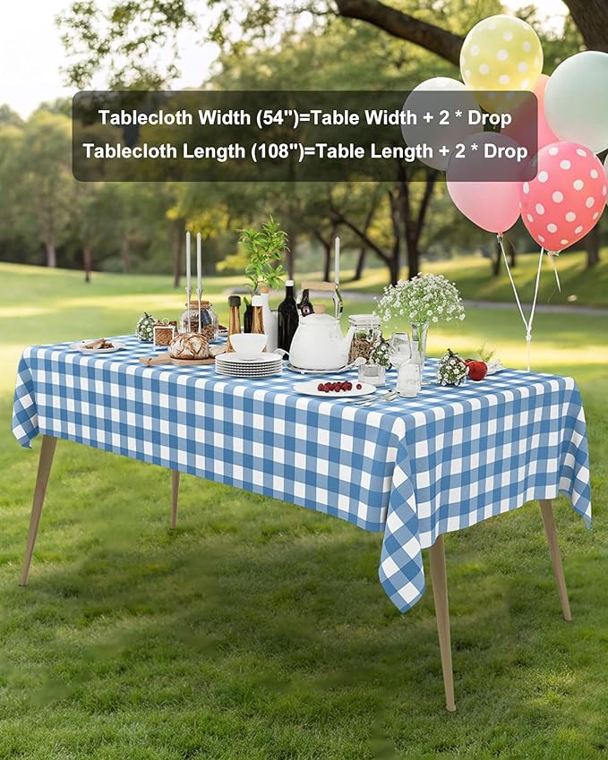Smiry 20 Packs Gingham Disposable Table Cloth, 54 x 108 Inch Waterproof Plastic Tablecloth, Rectangle Aqua and White Checkered Table Covers for Picnic, Birthday, Party