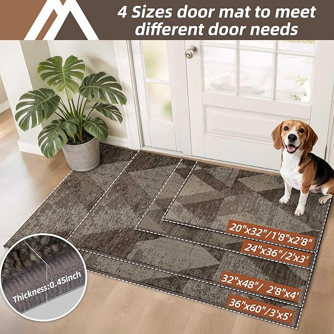 COSY HOMEER Entryway Rugs Doormat 32"x48", Non-Slip Absorbent Polyester, Washable Rugs for Front Door, Dirty Paws & High Traffic Areas, Brown