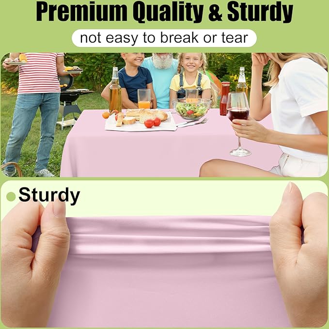 Smiry Disposable Table Cloth 12 Pack, 54 x 108 Inch Waterproof Plastic Tablecloth, Decorative Rectangle Table Covers for Party, Birthday, Picnic, Pink