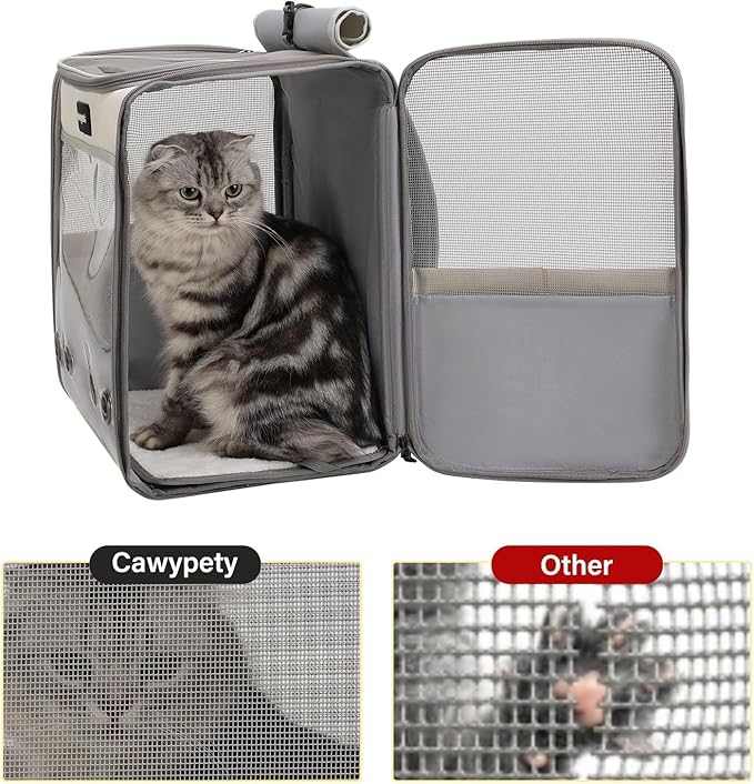 Cawypety Cat Carrier Backpack,Cat Carrier with Window Blind，Cat Backpack for Small Cats Dogs, Safety Straps, Collapsible, Breathability,Designed for Travel, Hiking, Outdoor,Car