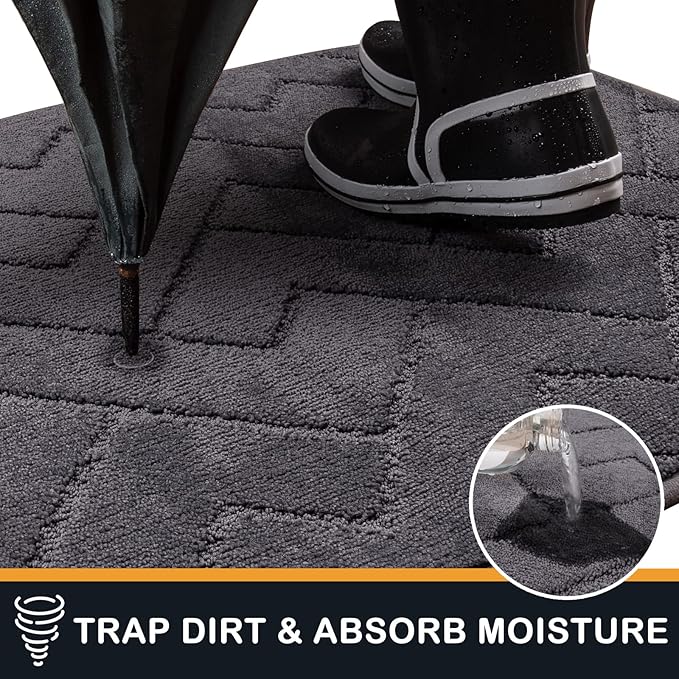 PURRUGS Dirt Trapping Door Mat 24" x 35.5", Non-Slip Machine Washable Entry Rug, Dog Doormat, Indoor Front Door Mat, Super Absorbent Entryway Rug for Muddy Shoes & Paws, Grey