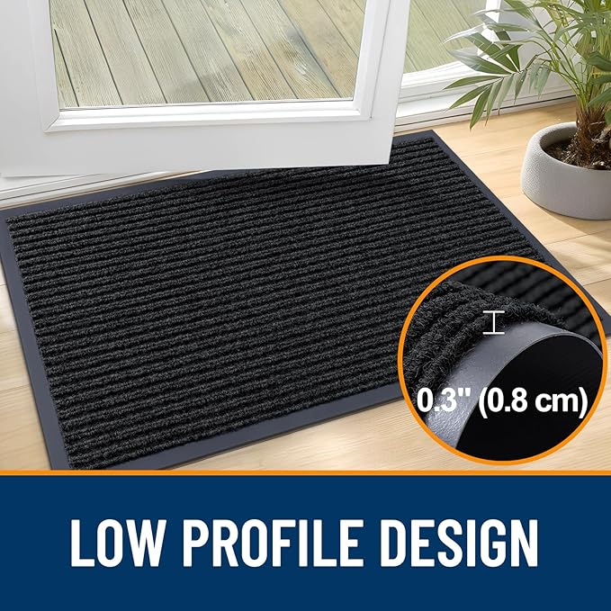 OLANLY Front Door Mat Indoor Outdoor Entrance, Waterproof Heavy Duty Doormat, Fade Resistant, Low Profile, Easy Clean Patio Porch Welcome Floor Mats for Entry, 35x30, Black