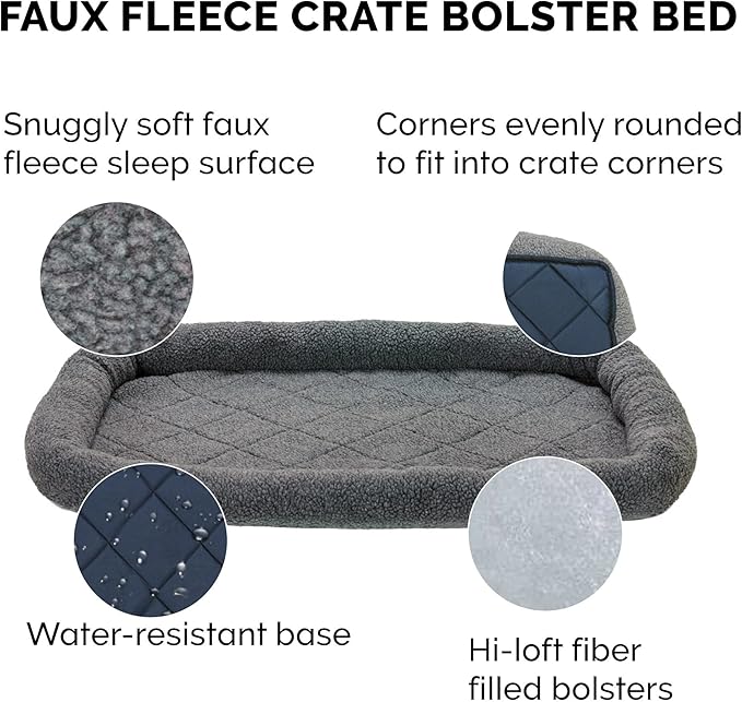 Furhaven Dog Bed for Large Dogs, 100% Washable, Sized to Fit Crates - Sherpa Fleece Bolster Crate Pad - Gray, Jumbo/XXL