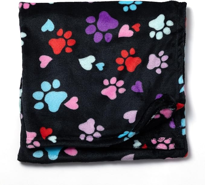 Pet Dog Cat Blanket Ultra Soft Cozy Fleece Paw Print Design Machine Washable Durable for Crates Beds Sofas Travel (Loving Paws, Large)