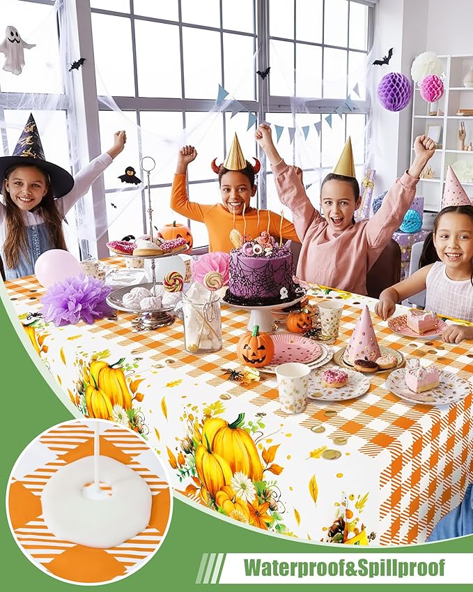 Smiry 8 Packs Buffalo Disposable Table Cloth, 54 x 108 Inch Waterproof Plastic Tablecloth, Rectangle Harvest Pumpkin Orange Checkered Table Covers for Picnic, Thanksgiving, Birthday, Party