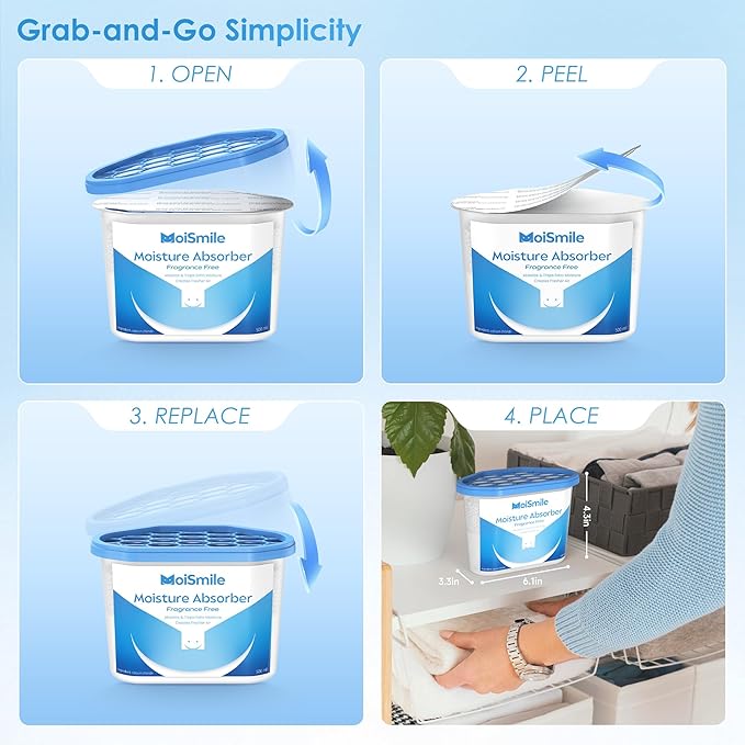 Moisture Absorbers 3 Pack, Fragrance-Free Closet Dehumidifier for Bathroom, Car ＆ Basement, 10.5 oz. Refillable Humidity Absorber Boxes