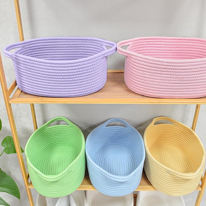 ABenkle Small Basket with Handles - Decorative Durable Rope Woven Storage Bin Shelf Storage Organizer Cube, Easter Baby Gift Basket, 12"x8"x5"