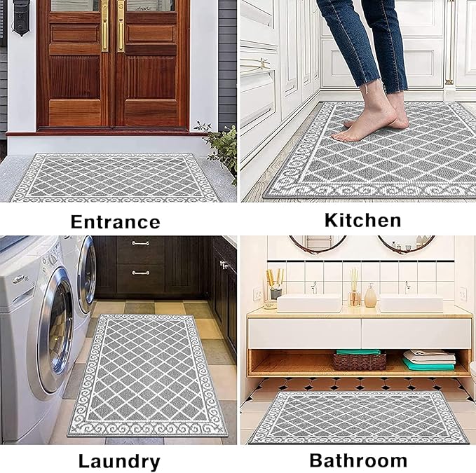 HEBE Indoor Door Mat 32"x48" Non Slip Front Door Welcome Mats Washable Shoe Mats Dirt Trapper for Entryway Low Profile Kitchen Carpet for Entrance Hallways Entrance Mat for Dogs