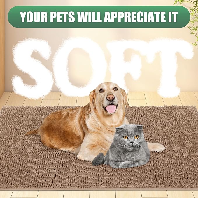 IM HOME Chenille Absorbent Outdoor Doormat 60" x 36", Washable Muddy Door Mats for Dog Non Slip Indoor Doormat Dog Mat for Muddy Paw Front Inside Doormats for Entryway Camel