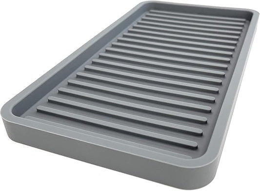 Happitasa Silicone Kitchen Sink Organizer Tray, Sponge Holder and Countertop Protector | Bathroom and Kitchen Soap Dish and Dispenser Tray (Grey, 10"x5.25")