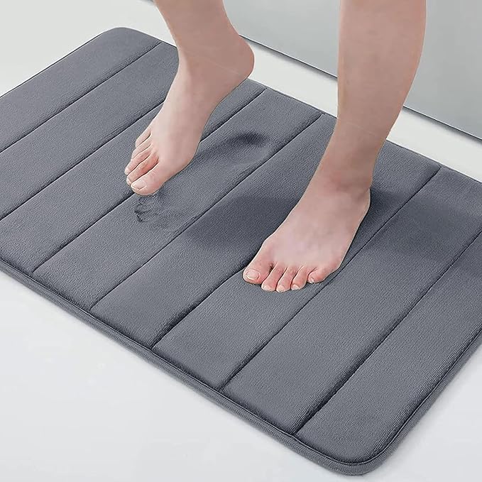 Buganda Memory Foam Bath Mat, 24" x 16", Ultra Soft and Non-Slip Bathroom Rugs, Water Absorbent and Machine Washable Bath Rug for Bathroom, Shower, and Tub, Dark Grey