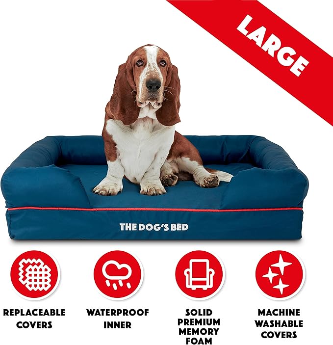 The Dog’s Bed, XL Oxford Blue, Memory Foam, Pain Relief: Arthritis, Hip & Elbow Dysplasia, Post Surgery, Lameness, Supportive, Calming, Waterproof Washable Cover