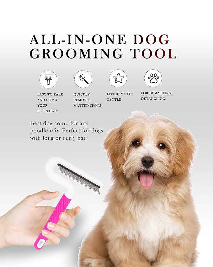 TailGurus Pet Flea Comb for Dogs & Cats - Grooming Tool with Long & Short Steel Teeth, Safely Removes Tangles and Knots, Gentle Detangling Brush for Pet Hair (TG2044)
