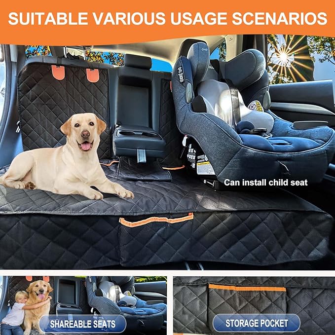 EasyHaWei Dog Car Seat Cover for Back Seat Bench Cover, Compatible for Armrest 100% Waterproof & Nonslip Backseat Protector for Pet （Standard）