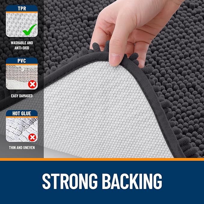 OLANLY Bathroom Rugs 47x24, Extra Soft Absorbent Chenille Bath Rugs, Rubber Backing Quick Dry, Machine Washable Bath Mats for Bathroom Floor, Tub and Shower, Home Decor Accessories, Dark Grey