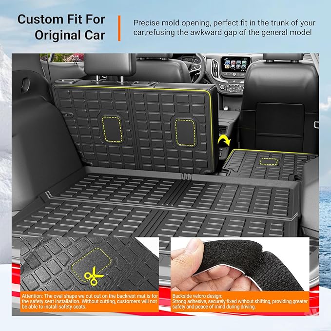powoq Cargo Mat Compatible with 2018-2024 Chevrolet Equinox GMC Terrain Trunk Liner TPE Cargo Liner Replacement for 2018-2024 Chevy Equinox GMC Terrain Accessories (Trunk Mat+Backrest Mats)