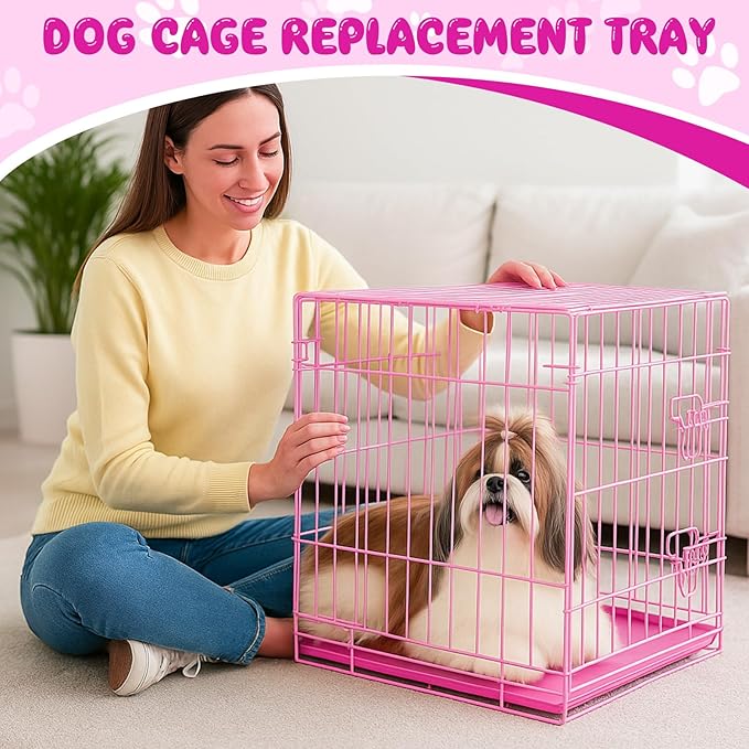 Maxdot 3 Pcs Pink Dog Crate Tray Replacement Pan for 24 Inch Crate Home, Pink Dog Ideal for Potty Training Tray Chew Proof Pet Kennel Plastic Waterproof, Easy to Clean, Ideal for Pet Potty Training
