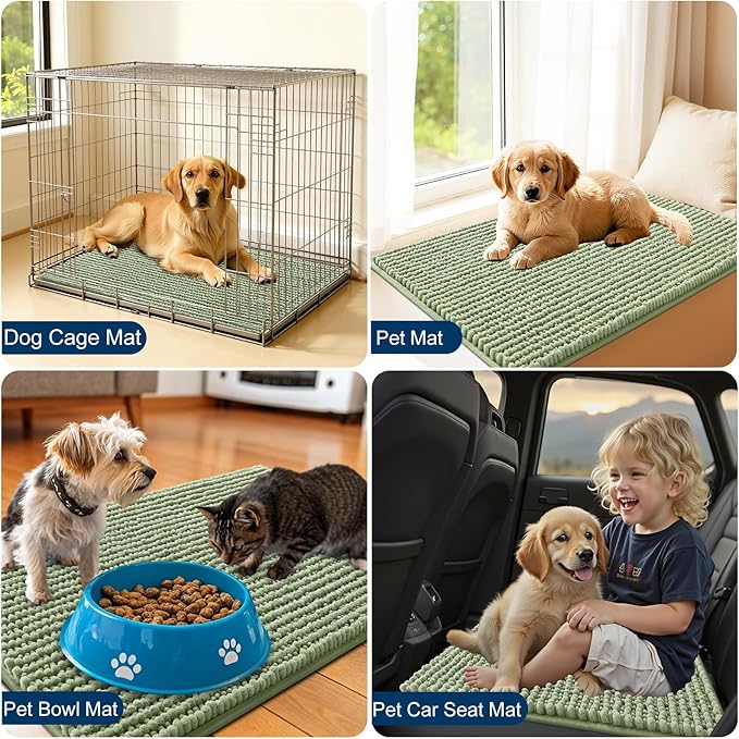OLANLY Dog Door Mat for Muddy Paws 59x20, Ultra Absorbent Chenille Mud Doormat, Non-Slip Washable and Dirt Trapping Doormat for Indoor Entryway, Quick-Dry Indoor Pet Bed Mats for Dogs, Sage Green