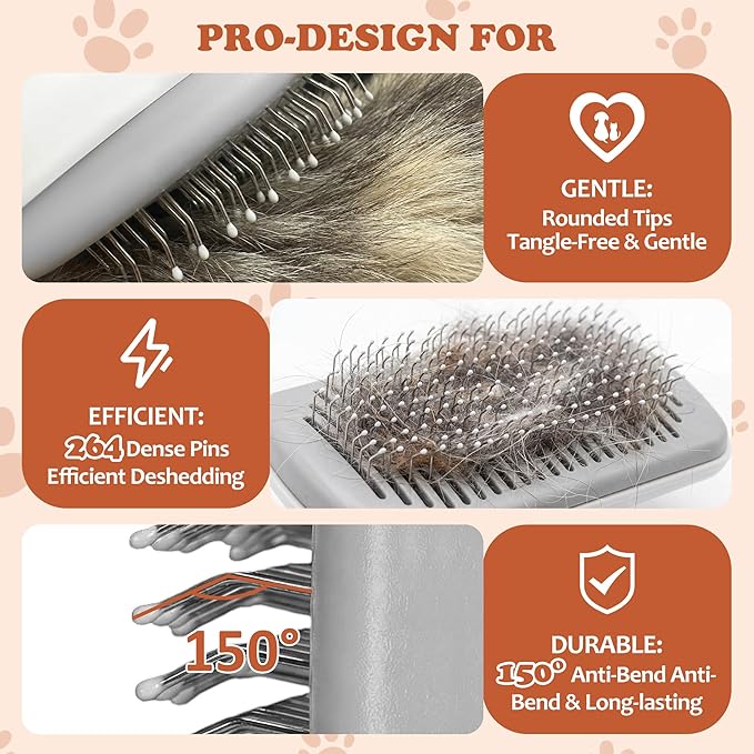 ZORPAWO Self Cleaning Slicker Brush - Skin Friendly Pet Shedding Brush for Dogs, Cats, Puppies, Long & Short Hair, Painless Deshedding & Massaging Tool(White)