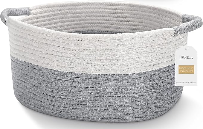 Medium Rope Basket with Handles, Medium Bohe Storage Basket, 17 "L x 12.5" W x 8.5 "H, Home Decor Organizer for Towels,toys, Books & Magazines