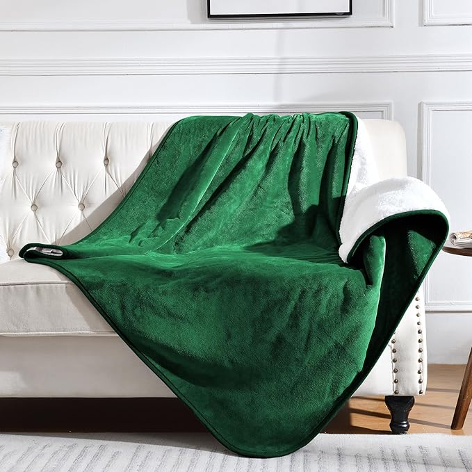 Waterproof Blanket for Bed Couch Sofa, Soft Liquid Pee Proof Pet Blanket for Dog Puppy Cat, Reversible Sherpa Fleece Furniture Protector (Green, 50x60 inches)