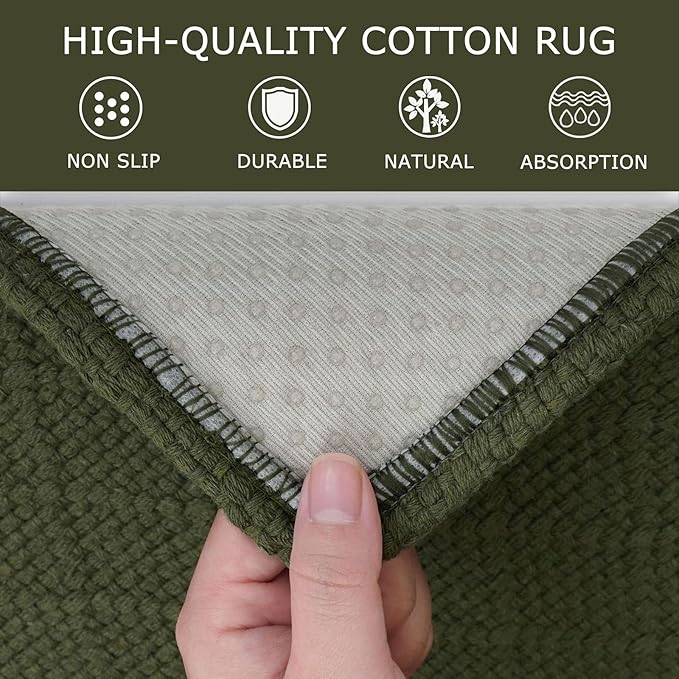 KOZYFLY Runner Rug 2x7 Ft Washable Runners for Hallways Non Slip Rubber Backed Kitchen Runners, Braided Cotton Entryway Runner Indoor, Floor Carpet for Hallway Kitchen Entryway, Dark Green