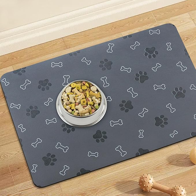 Pet Cat Dog Food Mat Non Slip Mat for Dog Water Bowl Mat Quick Dry Absorbent Cat Feeding Mat, 18.1 * 11.8 in, Blue