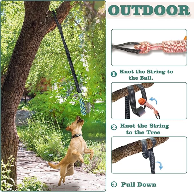 Interactive Dog Toys Tug of War Dog Toy for Small/Medium/Large Dogs,Teething Rope for Teeth Cleaning,Puzzle Ball for Chewing,Dog Bungee Tug Toy Kit, Blue