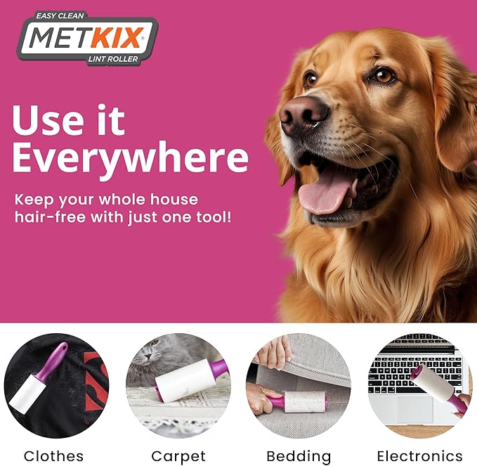 Metkix Lint Rollers for Pet Hair Extra Sticky, Special Cover Design Black Dog, Pet Hair Remover, 100 Sheets