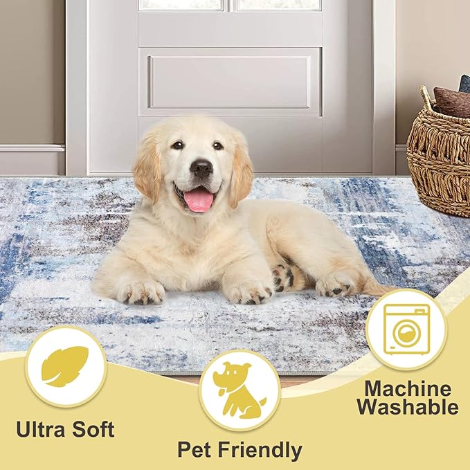 COMSLE Door Mat, Front Door Mat Indoor for Entrance Faux Wool Absorbent Non Slip Modern Throw Rug for Entryway Hallway Muddy Paws - Pet Friendly, 24x36 Inches,Sierra Blue Machine Washable
