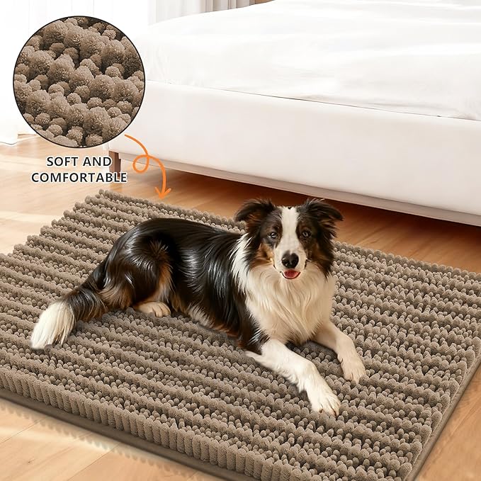 Smiry Dog Door Mat for Muddy Paws 70x24, Extra Soft Absorbent Chenille Doormat, Trap Moisture and Dirt, Non-Slip Machine Washable Front Door Mat for Indoor Entrance Inside Floor, Camel