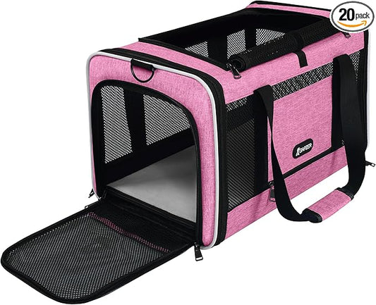 GAPZER Cat Carrier 18x11x11 Delta Airline Approved, Easy Load Soft Pet Plane Travel Bag 15 pounds, Teacup Dog Crate 12 lbs, Yorkie Kennel Carrying Case, Kitten Toy Poodle Mesh Cage up to 20lbs Pink