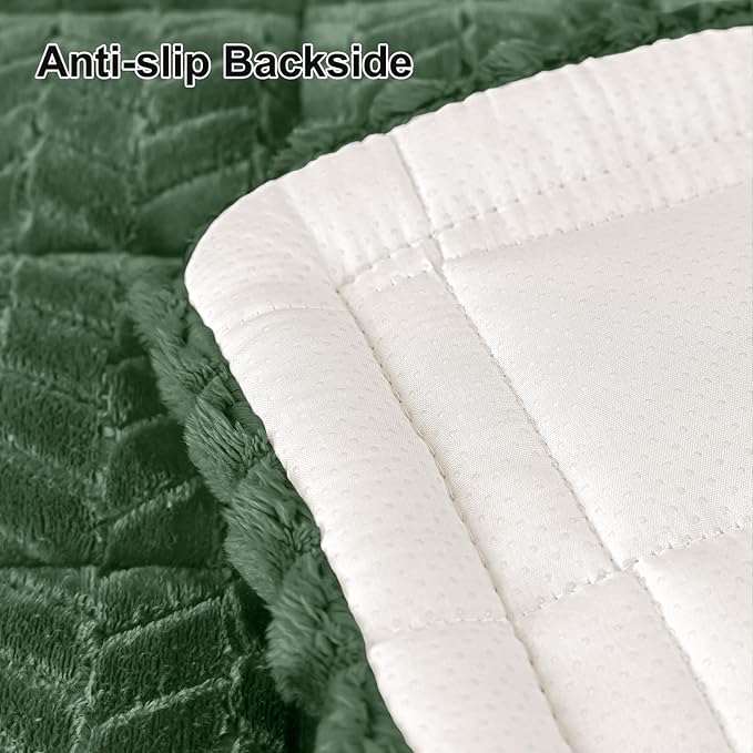 Smiry Non Slip Couch Covers for Dogs, Fuzzy Pet Couch Covers for 3 Cushion Sofa Pet Friendly, Soft Sofa Slipcovers Cushion Furniture Protector Washable (Dark Green, 35.4" x 82.7")
