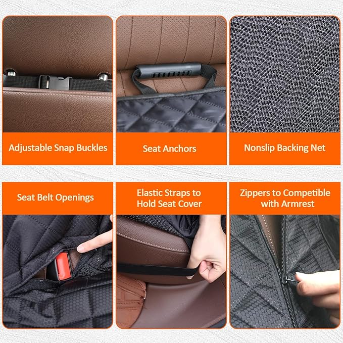 HNCPSY Dog Car Seat Cover for Back Seat Pet Cover for Dogs, Waterproof Nonslip Car Seat Covers Protector Scratchproof Pet Bench Seat Covers for Cars, Truck, SUV
