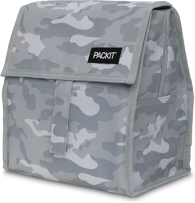 PackIt® Freezable Lunch Bag, Tonal Camo Gray, Built with EcoFreeze® Technology, Foldable, Reusable, Zip and Velcro Closure with Buckle Handle, Designed for Work Lunch and Fresh Lunch On the Go